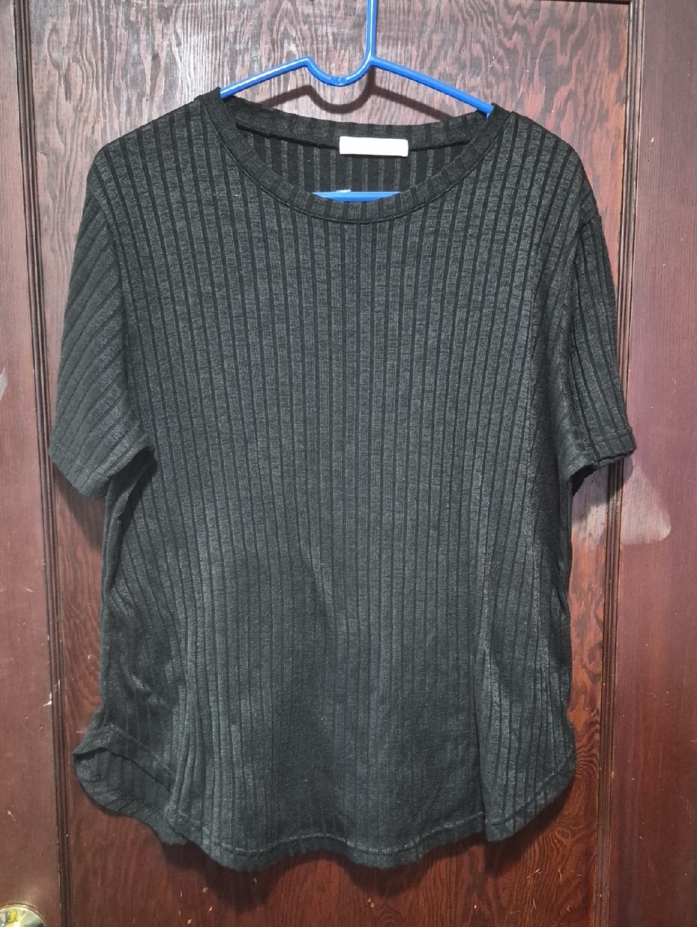 Black Ribbed Short Sleeve Crewneck Tee